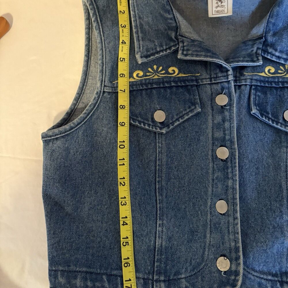 Apache West Wanted Threads Vintage Denim Jean Embroidered Cropped Vest, SZ Large - Picture 9 of 10